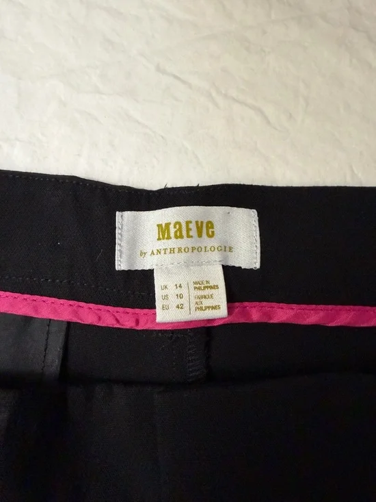 ANTHROPOLOGIE MAEVE Pleated Trousers Wide-Leg Black Pants 10 - Picture 8 of 14